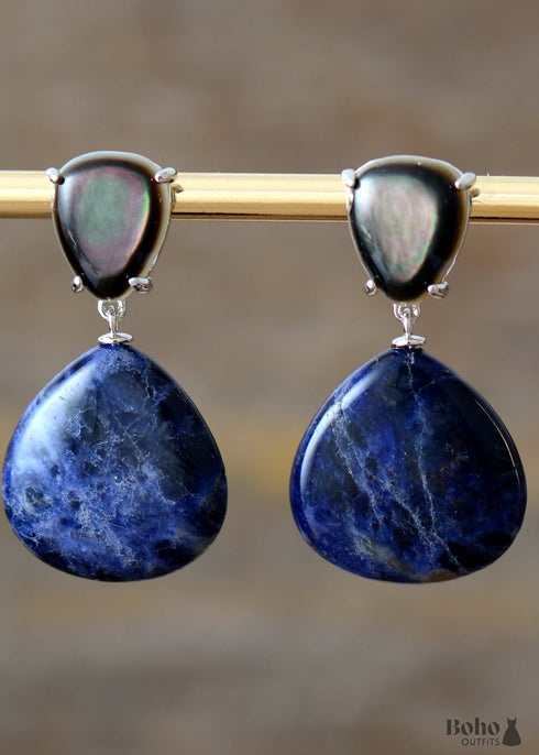 Pendientes bohemios, pendientes colgantes, concha de sodalita